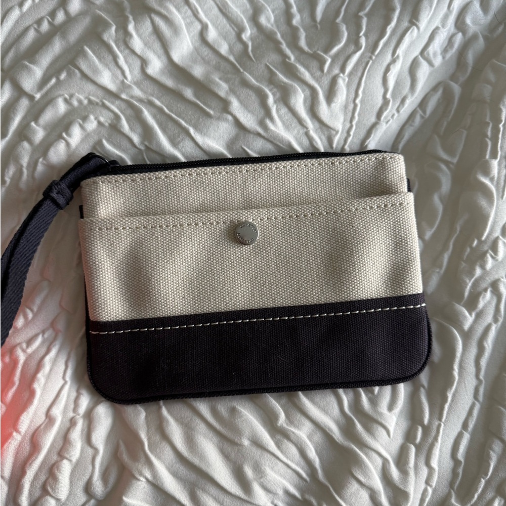 Lands' End Cream and Black Clutch Wristlet with Color-Block Design